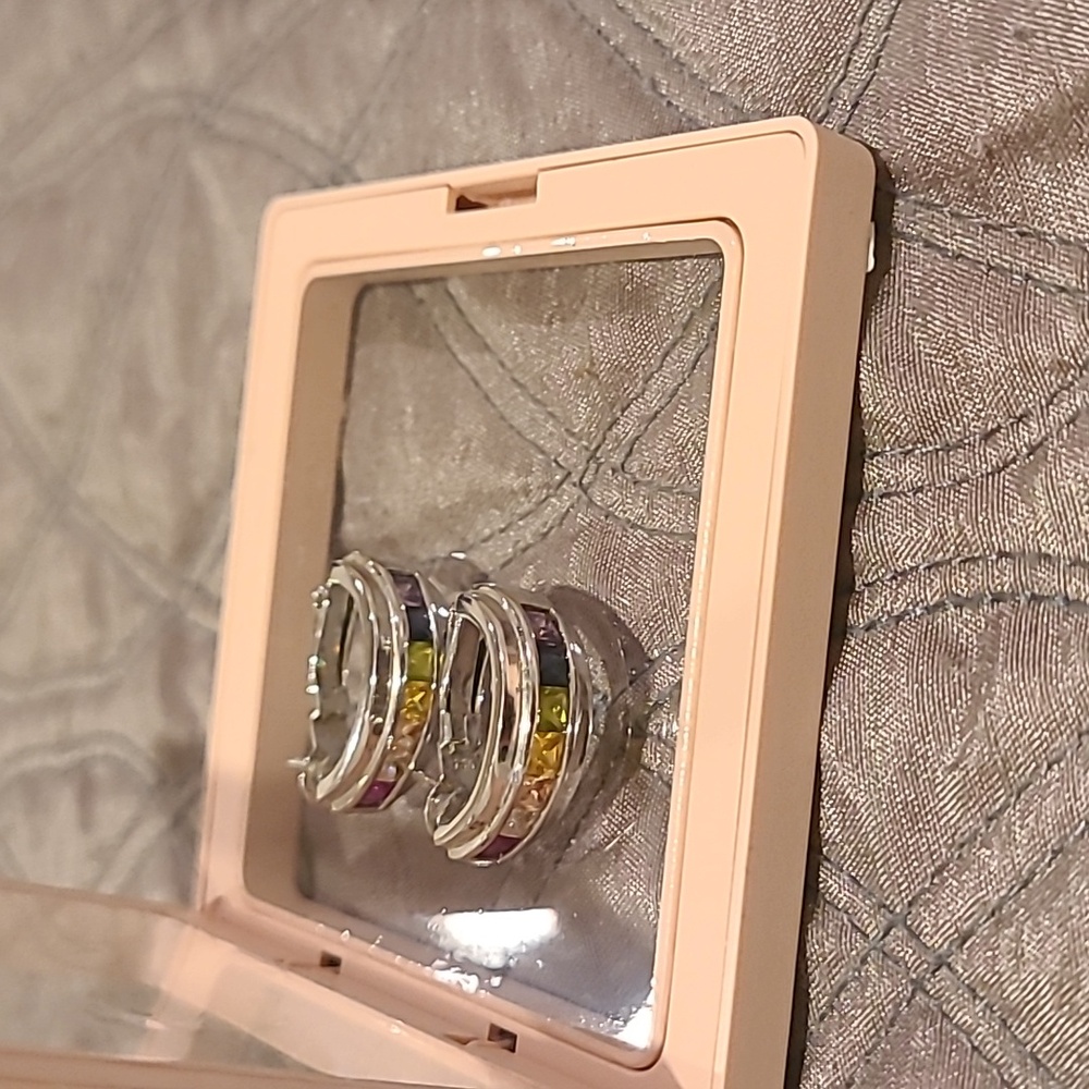 Sterling Silver Multicolor Sapphire Hoop Earrings - Picture 3 of 7